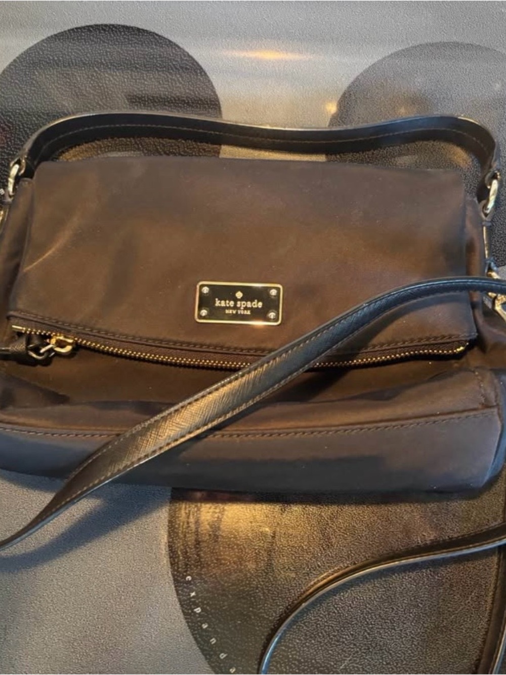 kate spade black crossbody messenger bag with gold plaque